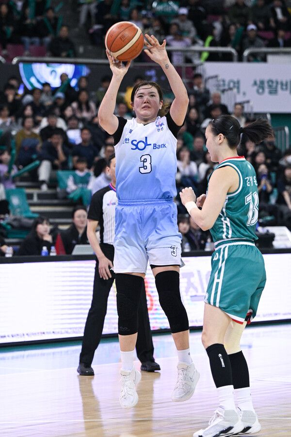 슛을 던지는 신한은행 타니무라 리카. 사진┃WKBL