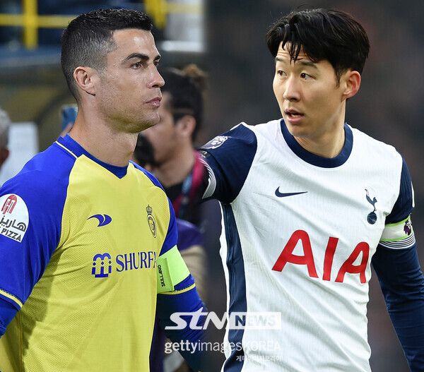 알 나스르의 크리스티아누 호날두와 토트넘 홋스퍼의 손흥민. 사진┃뉴시스/AP, 게티이미지코리아