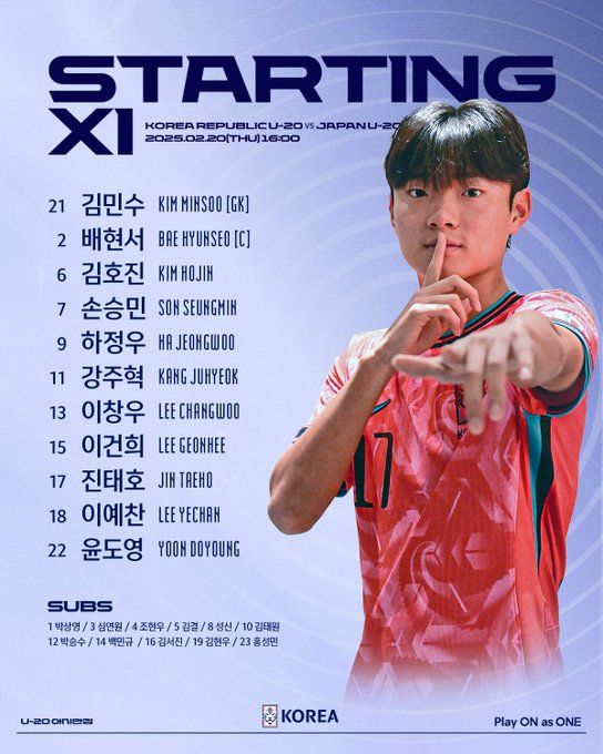 한국의 일본전 선발 라인업. 사진┃KFA