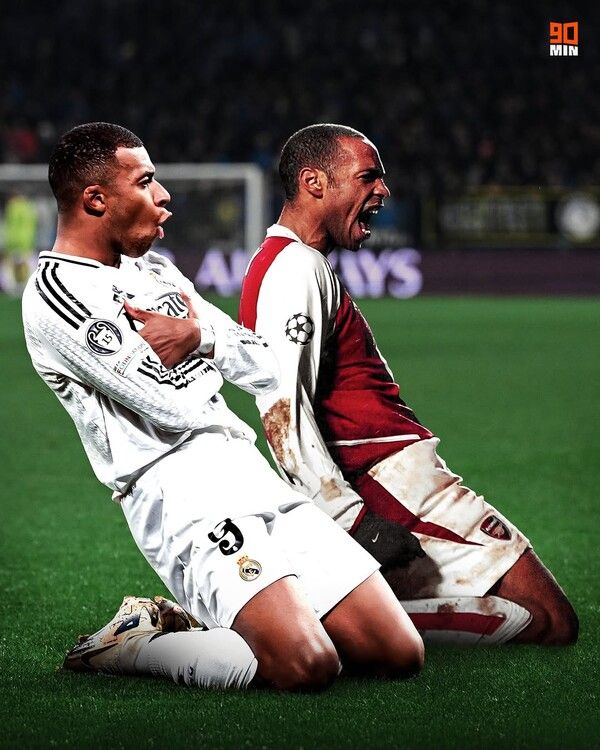 레알 마드리드의 킬리안 음바페와 프랑스 레전드 티에리 앙리. 사진┃90min