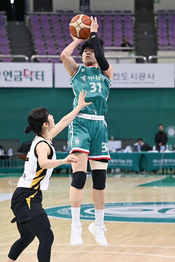 슛하는 하나은행 포워드 진안. 사진┃WKBL