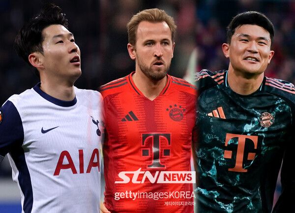 토트넘 홋스퍼 손흥민과 바이에른 뮌헨의 해리 케인, 김민재. 사진┃게티이미지코리아, 뉴시스/AP