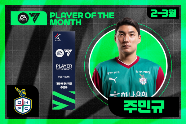 2025 2월-3월 이달의 선수상을 수상하게 된 대전하나시티즌 공격수 주민규. 사진┃한국프로축구연맹