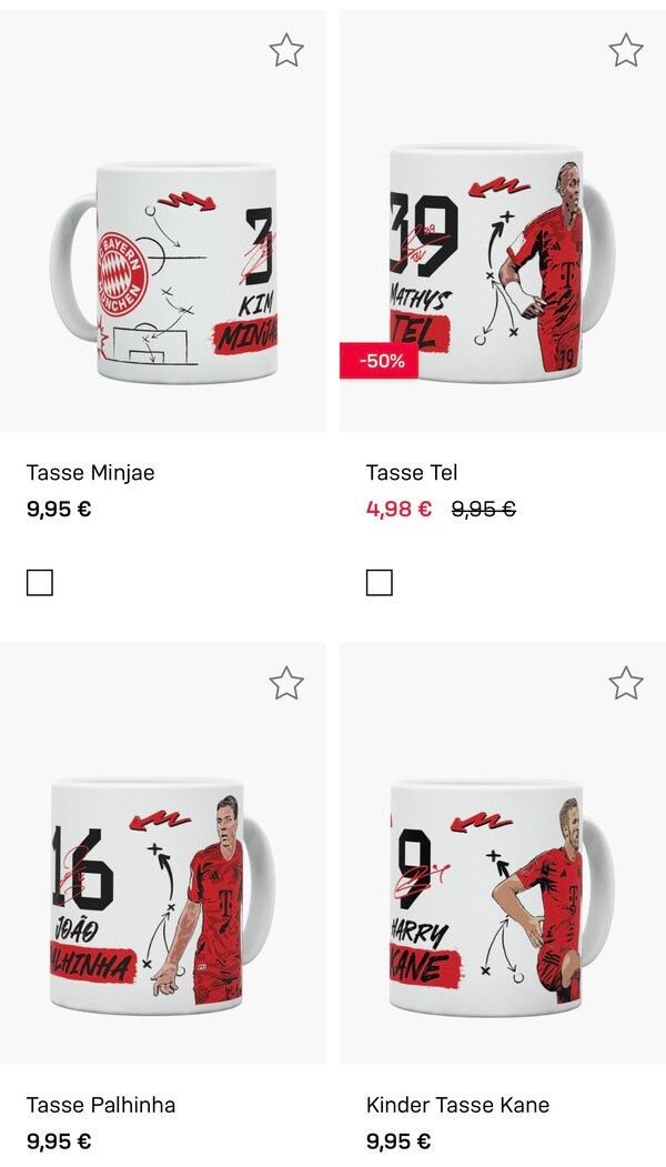 김민재의 얼굴이 보이지 않는 사진과 함께 판매되고 있는 머그컵. 사진┃바이에른 뮌헨 공식 스토어 캡처