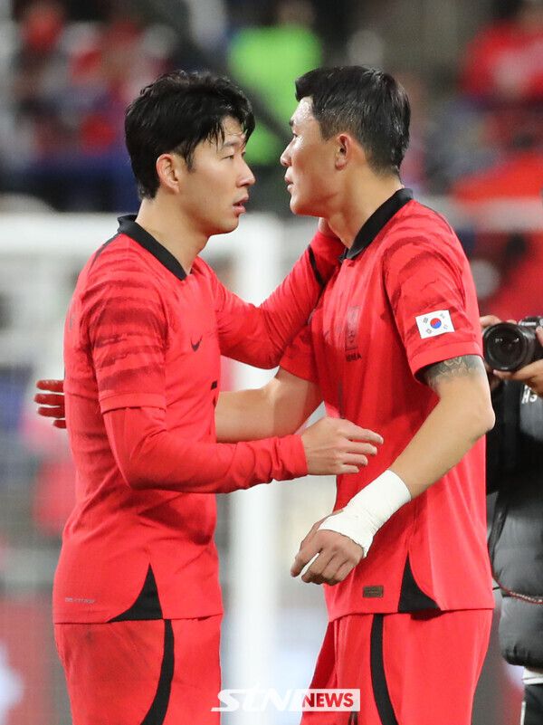 대한민국 대표팀 손흥민과 김민재. 사진┃뉴시스