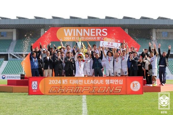 2024 K5리그 챔피언십 우승을 차지한 김해재믹스축구클럽. 사진┃KFA