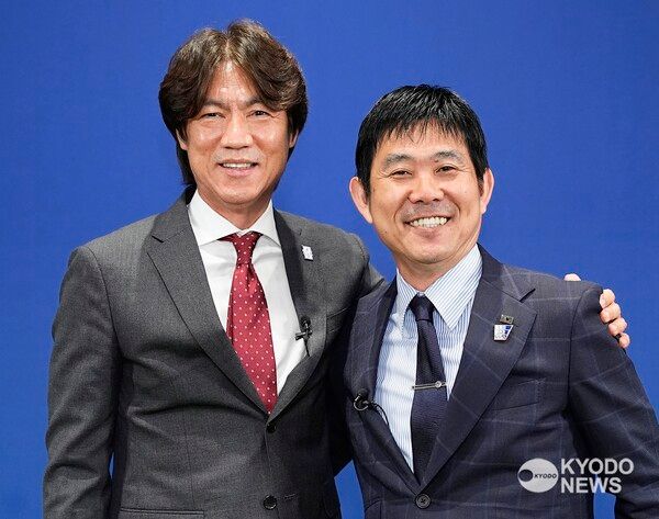 대한민국 홍명보, 일본 모리야스 하지메 감독. /사진=교도통신