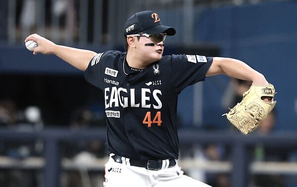 5월 9일 고척스카이돔에서 열린 2025 KBO리그 한화 이글스 대 키움 히어로즈의 경기에서 한화 투수 김서현이 역투하고 있다. /사진=뉴시스