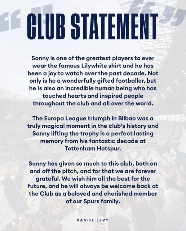 다니엘 레비 토트넘 홋스퍼 회장의 편지. /사진=토트넘 홋스퍼 공식 SNS