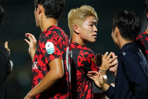 7일 오후 7시 김포솔터축구장에서 열린 천안시티FC와 하나은행 K리그2 2025 28라운드에서 득점한 김포FC 제갈재민. /사진=김포FC