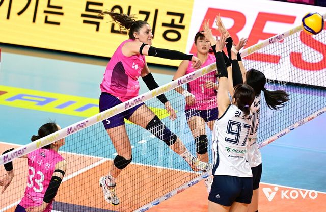 흥국생명 피치가 지난 14일 오후 7시 인천 삼산월드체육관에서 열린 한국도로공사와의 진에어 2025-2026 V-리그 4라운드 경기에서 공격을 시도하고 있다. /사진=KOVO