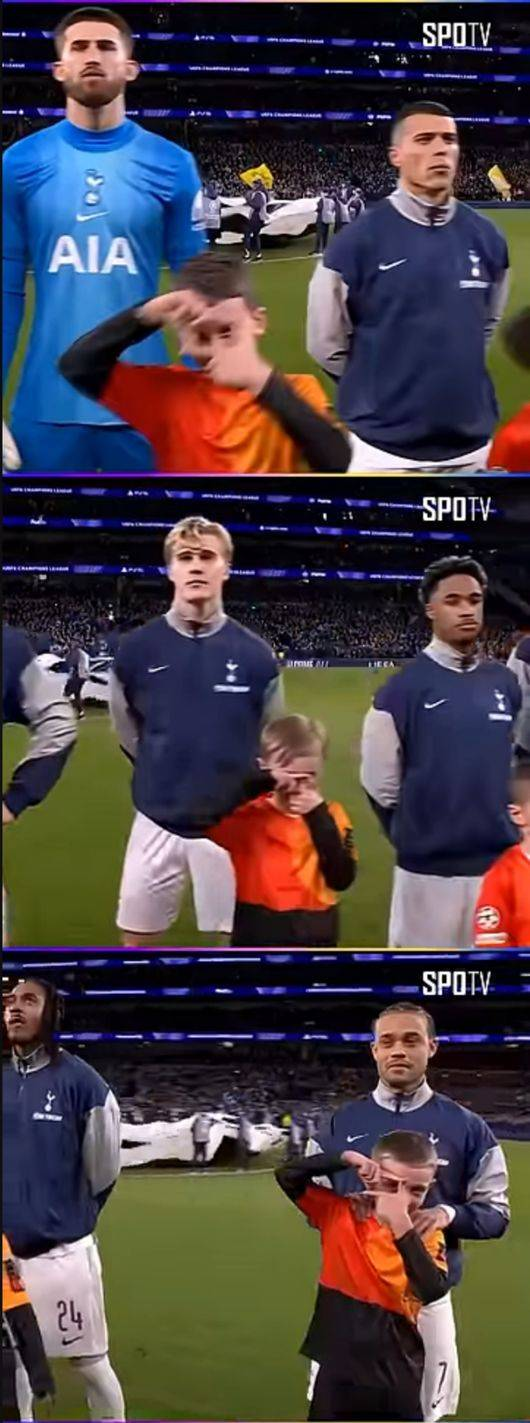 손흥민의 찰칵 세리머니를 선보이는 에스코트 키즈. /사진=스포티비 중계 화면