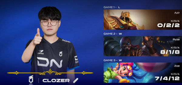 21일 DN수퍼스가 서울 종로구 LCK 아레나에서 열린 2026 LCK컵 그룹 배틀 2주 차 경기에서 DRX에 2대 1로 역전했다. /사진=네이버 치지직 라이브영상 캡처