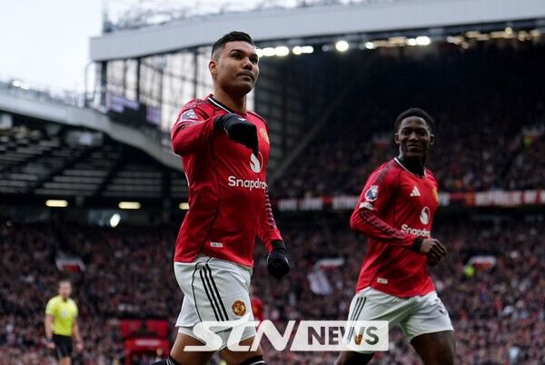 득점 후 기뻐하는 맨체스터 유나이티드 미드필더 카를루스 카세미루. /사진=뉴시스(AP)