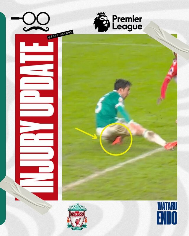 선덜랜드와의 2025~26시즌 잉글리시 프리미어리그(EPL) 26라운드 경기에서 부상을 당한 리버풀 미드필더 엔도 와타루. /사진=피지오 스카우트
