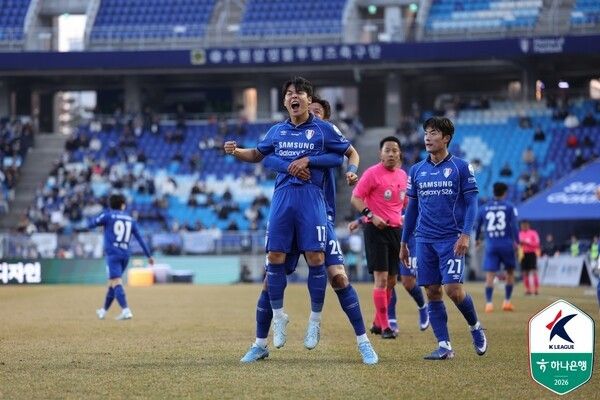 결승골 득점 후 포효하는 강현묵. /사진=한국프로축구연맹