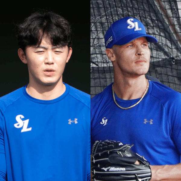 (좌측부터) 미야지 유라, 맷 매닝. /사진=삼성 라이온즈