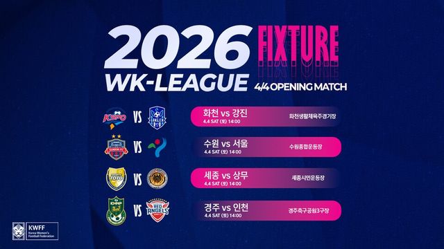 2026시즌 WK리그 개막전 일정. /사진=한국여자축구연맹