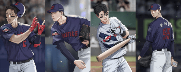 윤성빈, 김원중, 윤동희 백산작가 일러스트. /사진=롯데 자이언츠