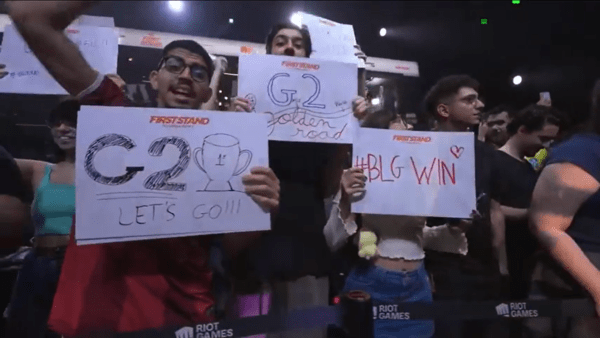 22일 브라질 상파울루에서 열린 '2026 리그 오브 레전드 퍼스트 스탠드 토너먼트(FST)' 결승전 1세트 G2가BLG를 잡아 1승을 먼저 챙겼다. /사진=라이브영상 캡처