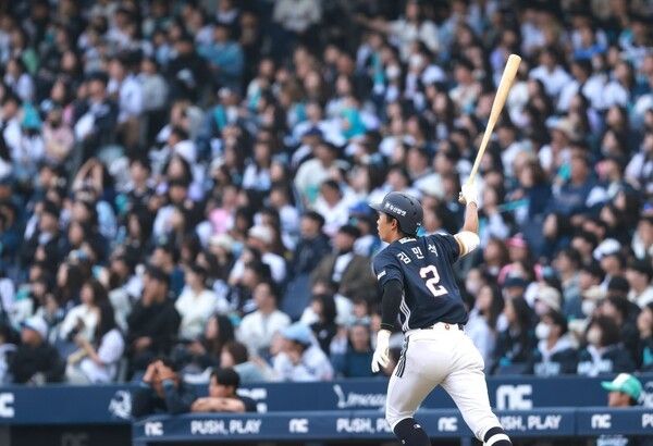 김민석이 지난 29일 창원 NC다이노스 경기에서 홈런을 쳤다. /사진=두산 베어스