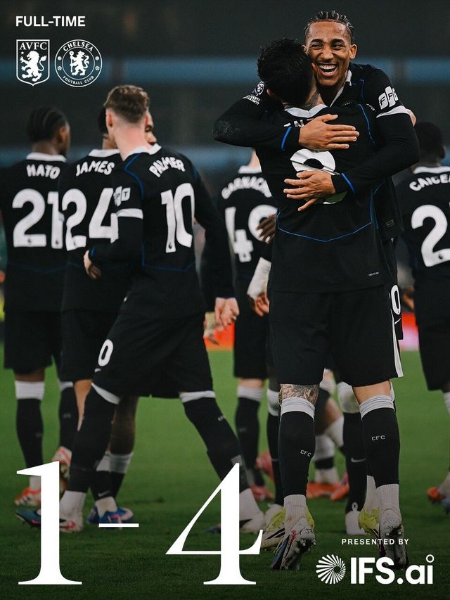 5일 오전 4시 30분(한국시간) 영국 버밍엄에 위치한 빌라 파크에서 열린 2025~26시즌 잉글리시 프리미어리그(EPL) 29라운드 아스톤빌라전에서 4-1로 승리한 첼시. /사진=첼시