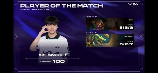 11일 종로 치지직 롤파크에서 펼쳐진 '2026 LoL 챔피언스 코리아(이하 LCK)' 정규 시즌 1라운드 2세트 디플러스 기아(DK)가 5년간 이어진 젠지전 연패를 끊어내며 마침내 ‘북벌’에 성공했다. (▲DK & 젠지 = 2:0)/POM=SIWOO). /사진=네이버 치지직 라이브영상 캡처