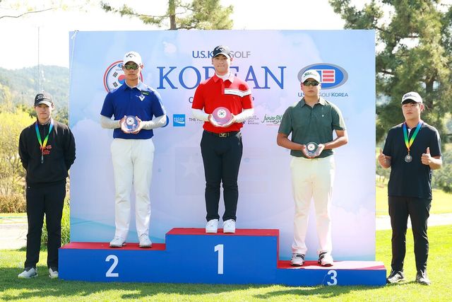 지난 24일 경기 안산 대부도 더헤븐CC에서 ‘2026 유에스 키즈 골프 코리안 챔피언십(U.S. Kids Golf Korean Championship)’ 시상식. 좌측부터 박재현, 임태영, 김민상./사진=더헤븐리조트