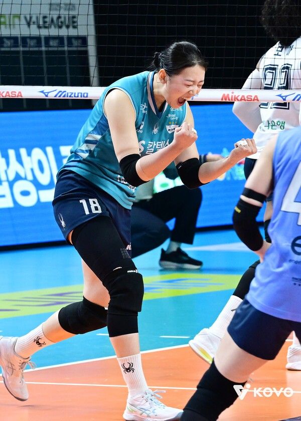 득점 후 환호하는 GS칼텍스 권민지. /사진=KOVO