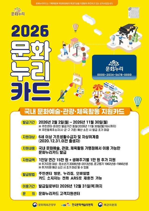 취약계층의 폭넓은 문화 향유를 위해 지원하는 '문화누리카드'의 세부적인 발급 대상 및 이용 혜택 등을 시각적으로 알기 쉽게 설명하고 있는 안내 포스터./사진=고양시