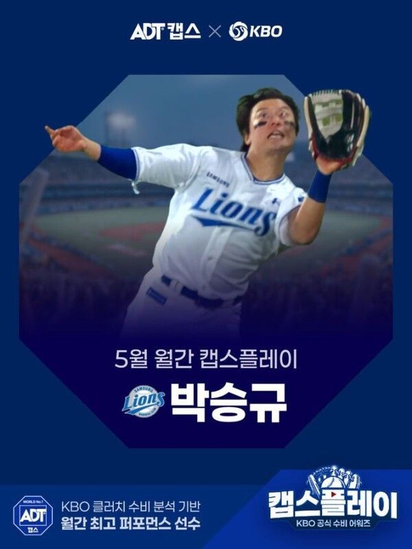 5월 월간 캡스플레이 수상자로 선정된 삼성 라이온즈 박승규. /사진=KBO&nbsp;
