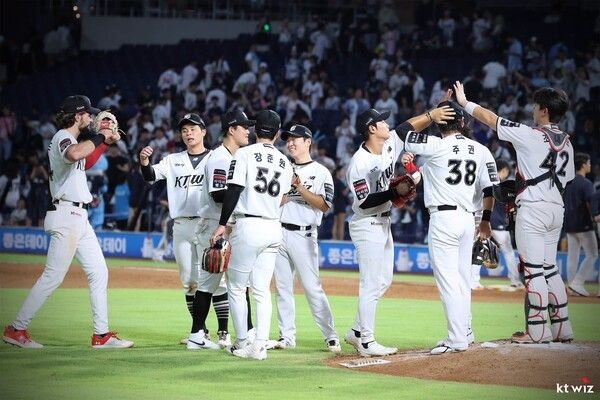 29일 KT가 2026 신한 SOL KBO리그 NC와 원정경기에서 10-0으로 크게 이겼다. (▲KT 위즈). /사진=KT 위즈