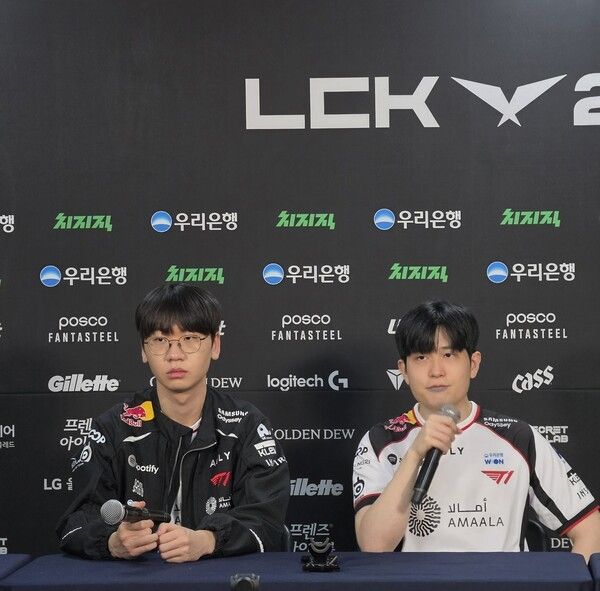 T1 도란 최현준과 임재현 감독대행이 경기 직후 인터뷰에 참석했다. /사진=STN