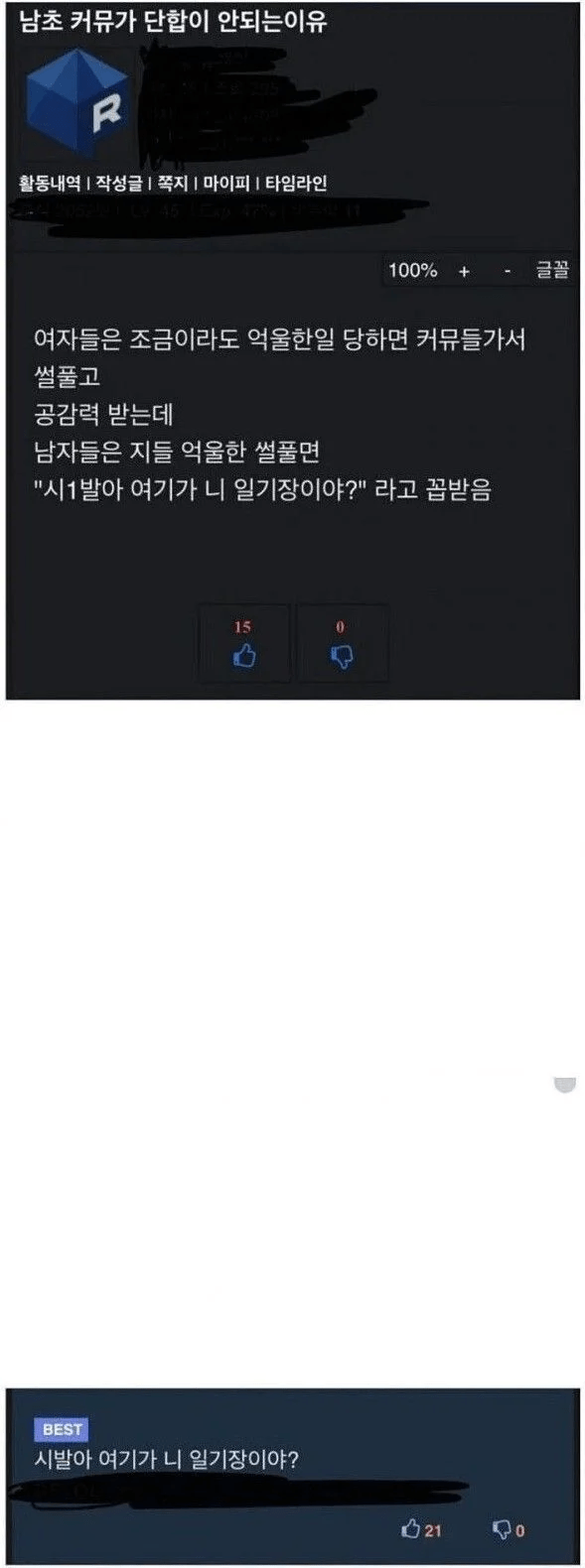 남초 커뮤가 단합이 안되는 이유
