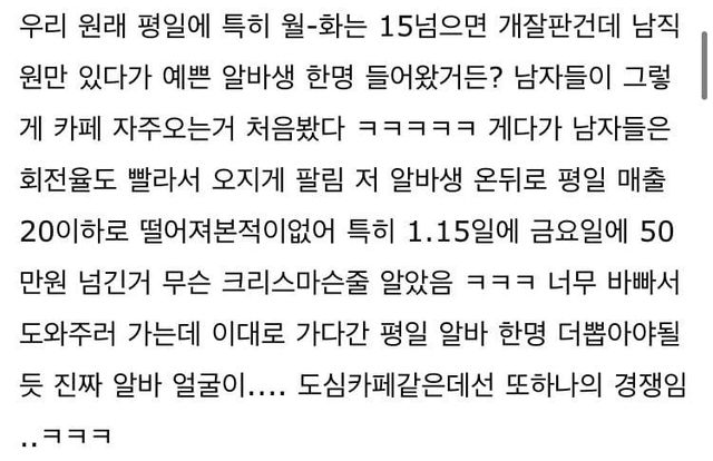 4.jpg 예쁜 여자 알바생 한 명으로 인한 카페 매출의 변화