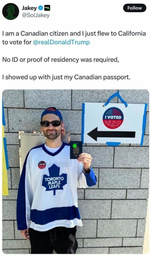 캐나다국적 남성 미대선에 트럼프 투표