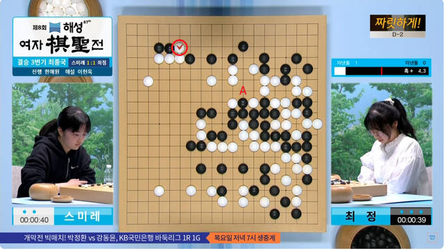 3.PNG 바둑) 여자랭킹1위 최정 스미레 이기고 우승