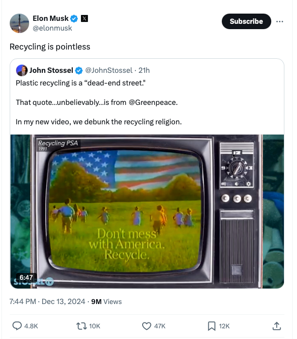 스크린샷 2024-12-13 오후 10.34.39.png 일론 머스크, 가정용 쓰레기의 재활용은 무의미하다.