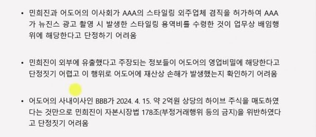 QMhAqE.jpg 하이브가 민희진 측근들 대상으로 제기한 논란들 기각