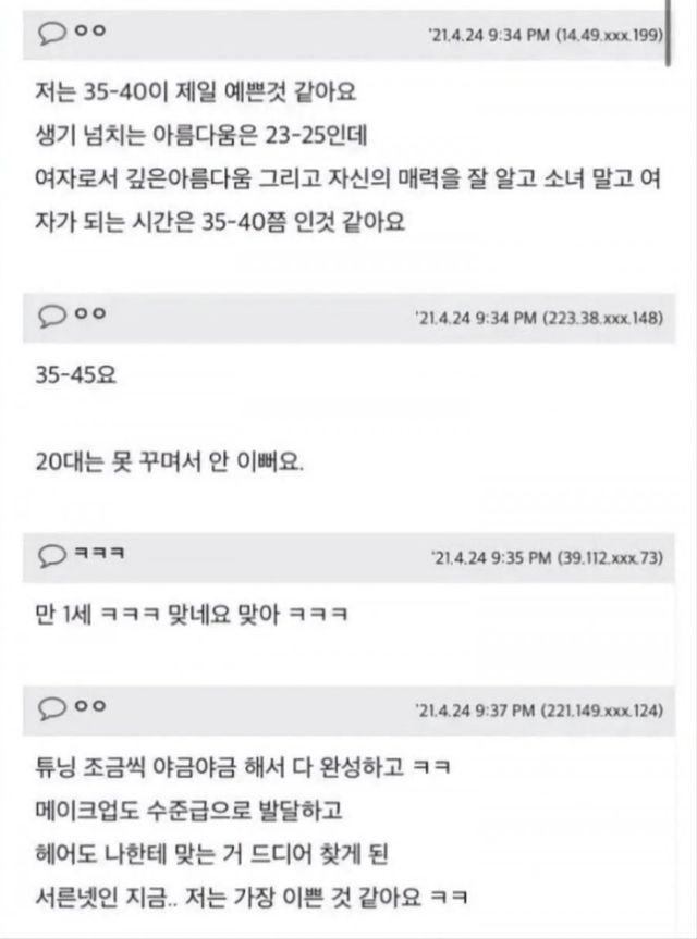 여자가 생각하는 여자가 제일 이쁜 나이