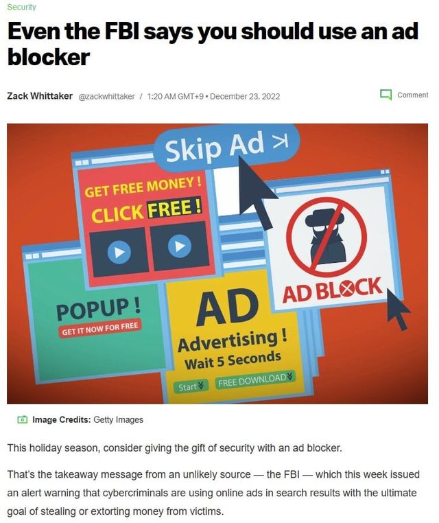 미 연방정부와 EU는 광고차단을 적극 권장한다