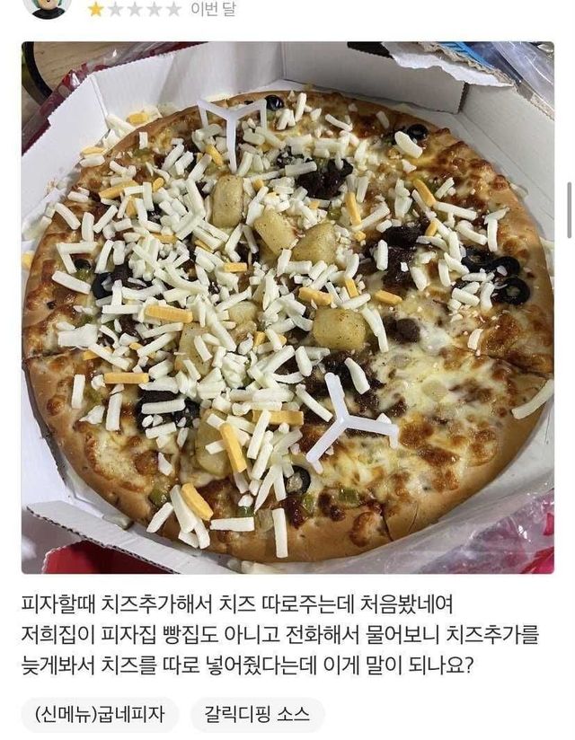 별점 1점받은 피자