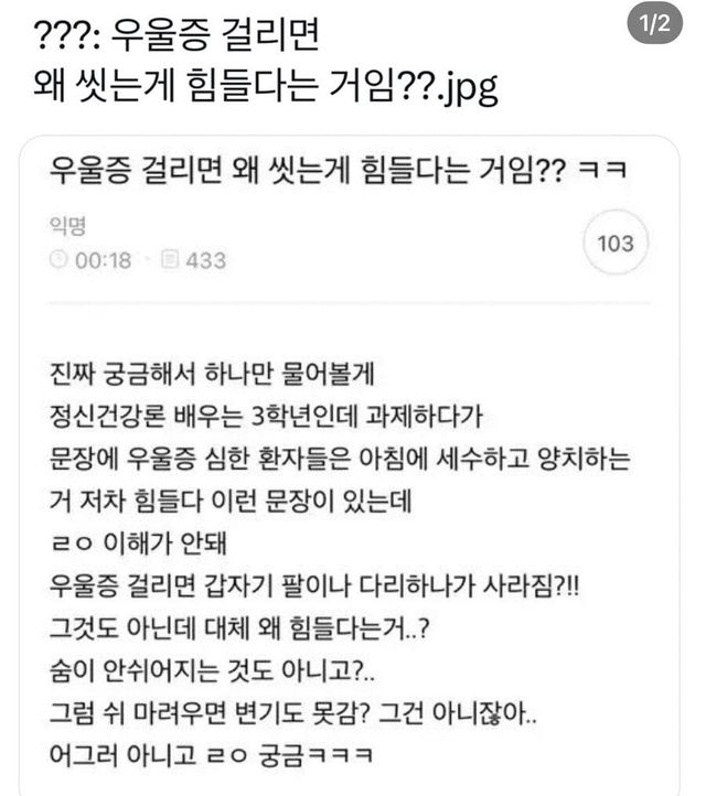 IMG_3783.jpeg 우울증 걸리면 왜 씻는게 힘들다는거임? ㅋㅋ ㅎㄷㄷㄷ