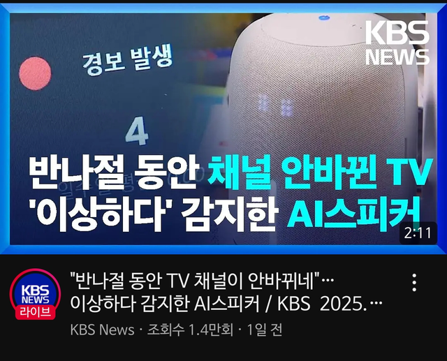 반나절 동안 TV 채널 안 바뀌는 것 감지 후 신고한 AI 스피커