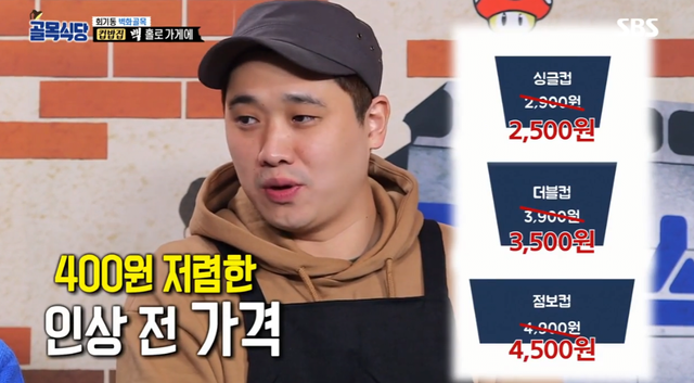 3900원 컵밥 비싸다고 가격 내리라는 백종원