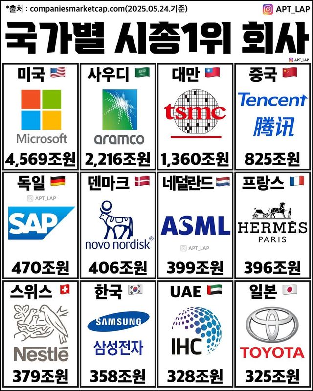 국가별 시총 1위 회사 ㄷㄷㄷㄷㄷㄷㄷㄷㄷㄷㄷㄷㄷ