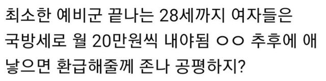 Sedfde.jpg 여성 대상 국방세 애 낳으면 돌려줄게