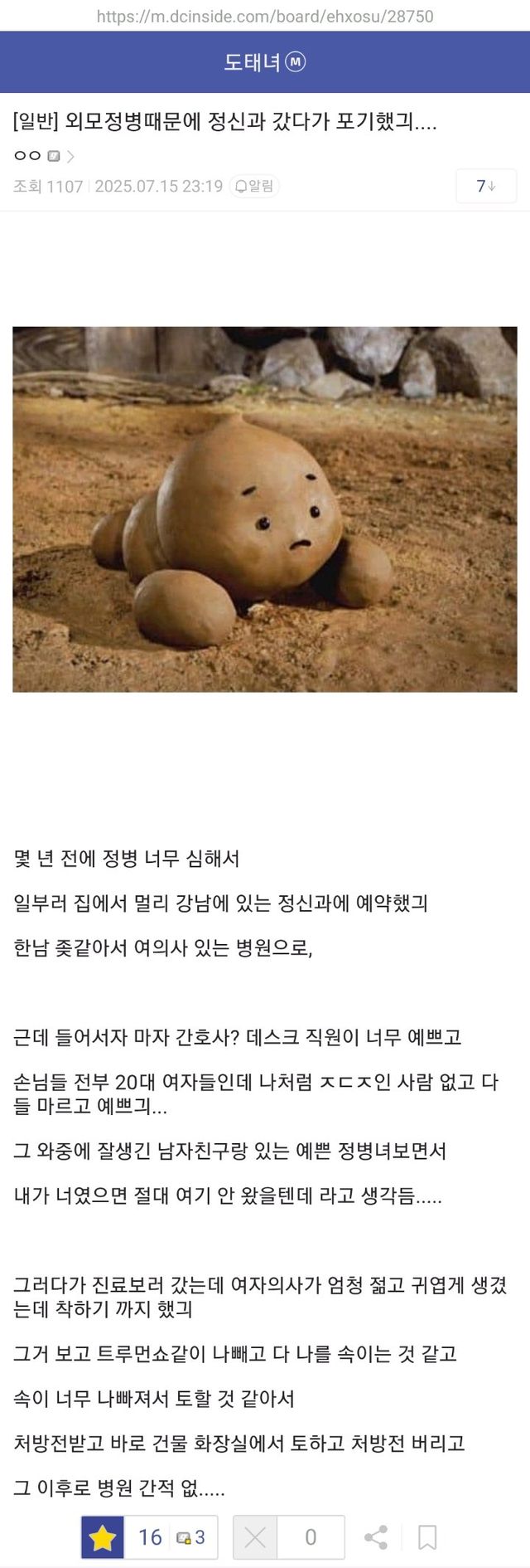 dccapture_20250729_025947.jpg 외모 정병 때문에 정신과 갔다가 포기한 여자