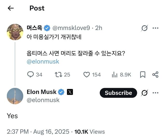 한국인 개뻘글도 트위터로 답글 달아주는 일론 머스크