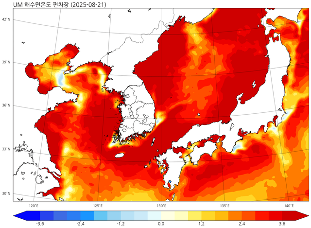 cos_um_sst_spat_anom_kr_day_20250821.png 현재 매우 뜨거운 한반도 근해 수온 근황